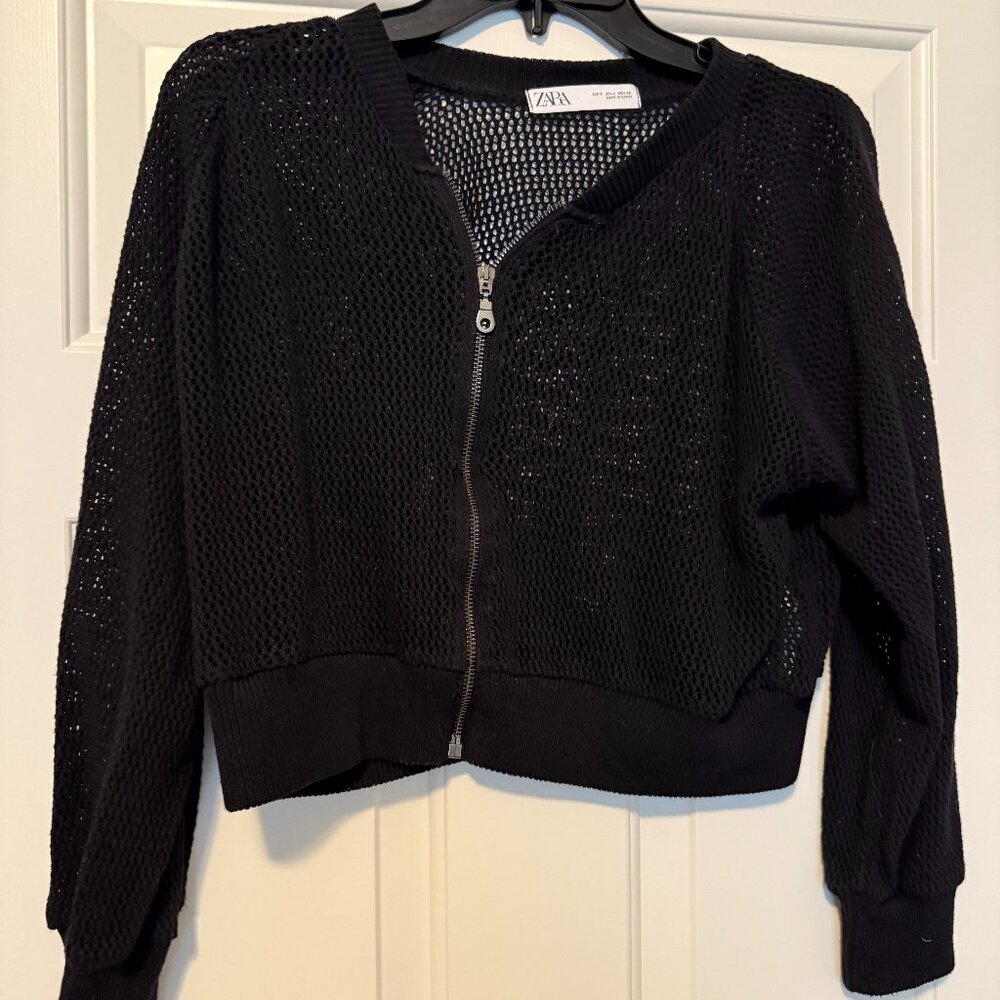 zara knit cropped zip up sweater black size small